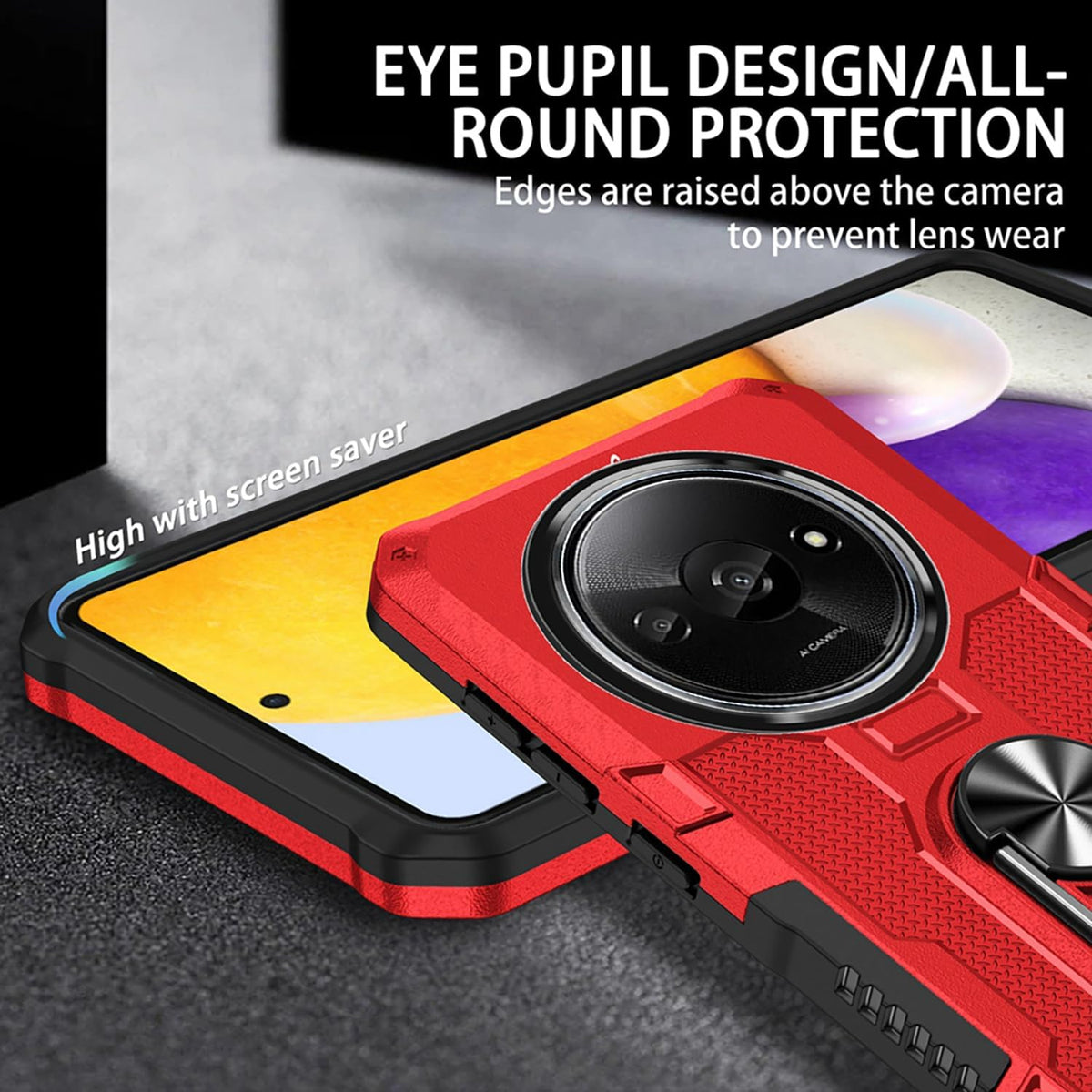 Shockproof phone case for Xiaomi Redmi A3, includes 1 tempered glass screen protector.