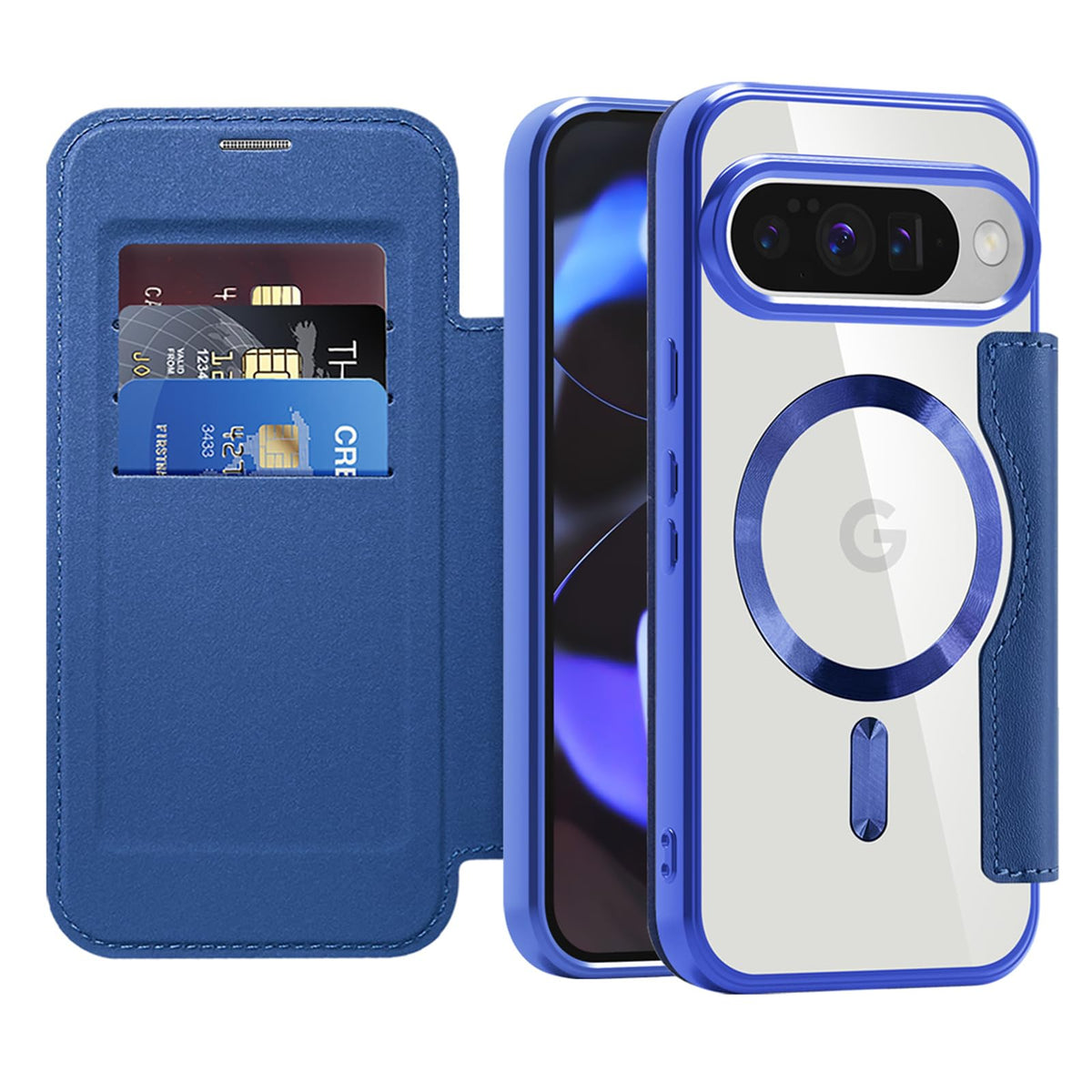 Flip wallet-style PU leather phone case for Google Pixel 10, MagSafe compatible.
