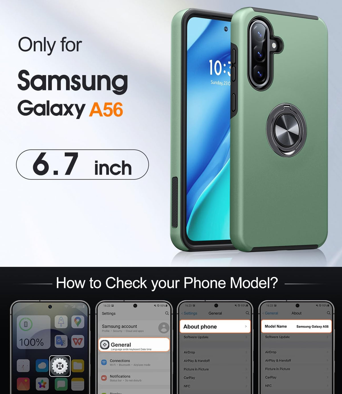 Shockproof phone case for Samsung Galaxy A56 5G, includes two screen protectors.