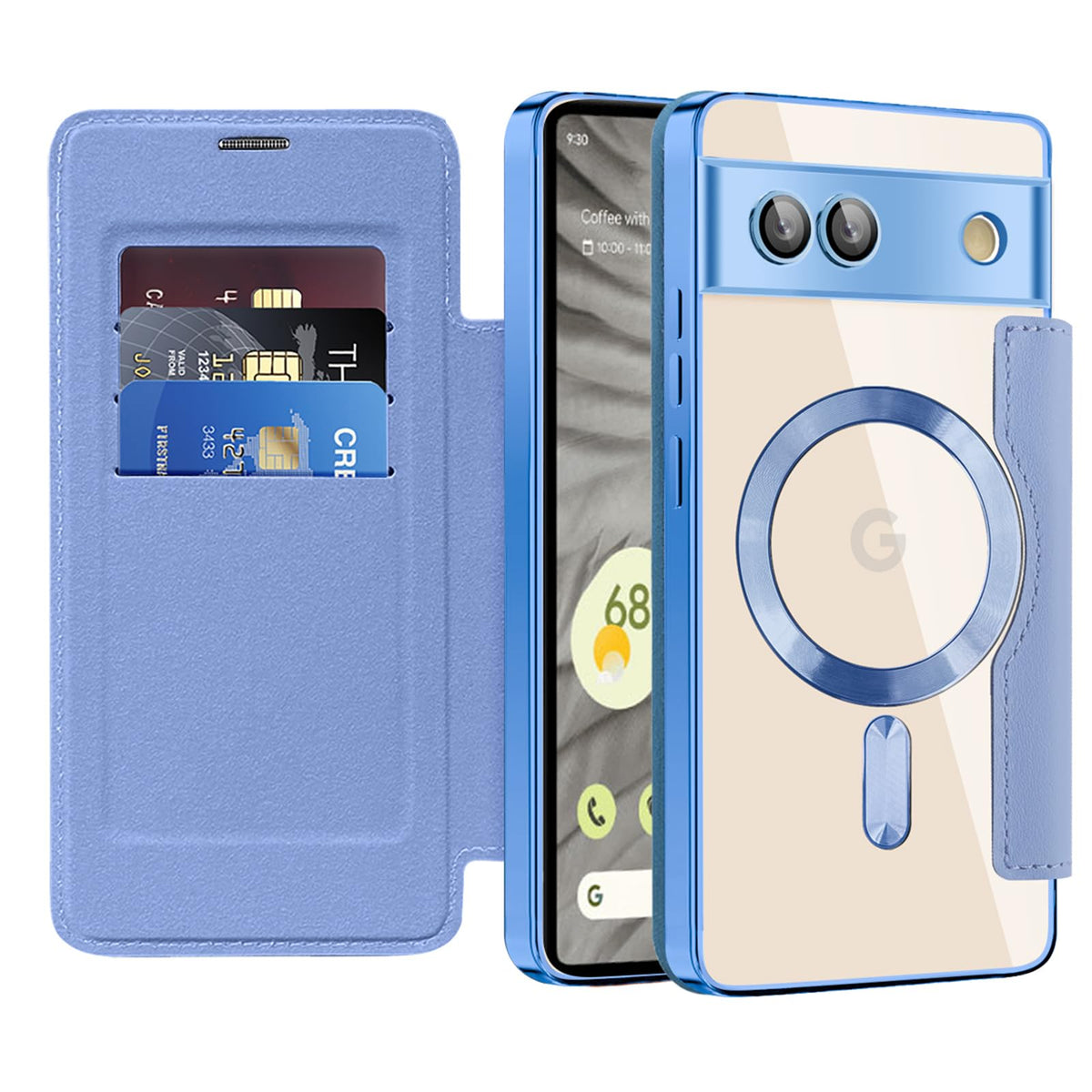 Flip wallet-style PU leather phone case for Google Pixel 10, MagSafe compatible.