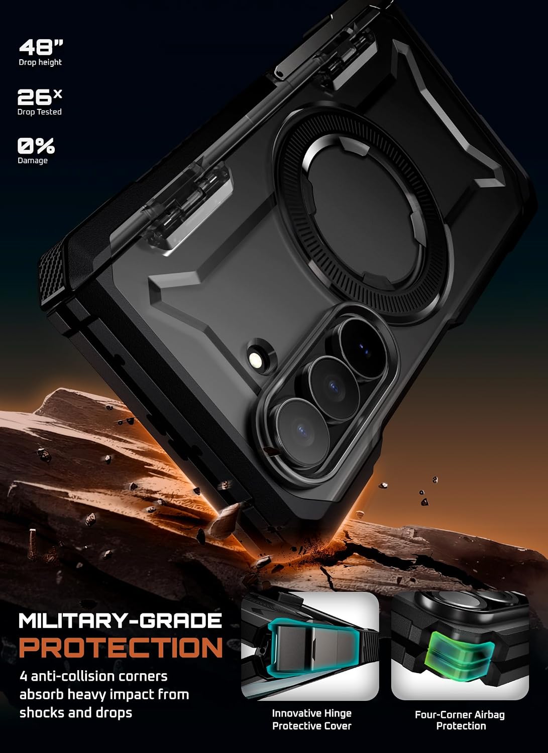 Compatible with Samsung Galaxy Z Fold 7, [MagnSafe compatible] [Built-in tempered glass screen protector] [Hinge protection] Military-grade drop-proof phone case