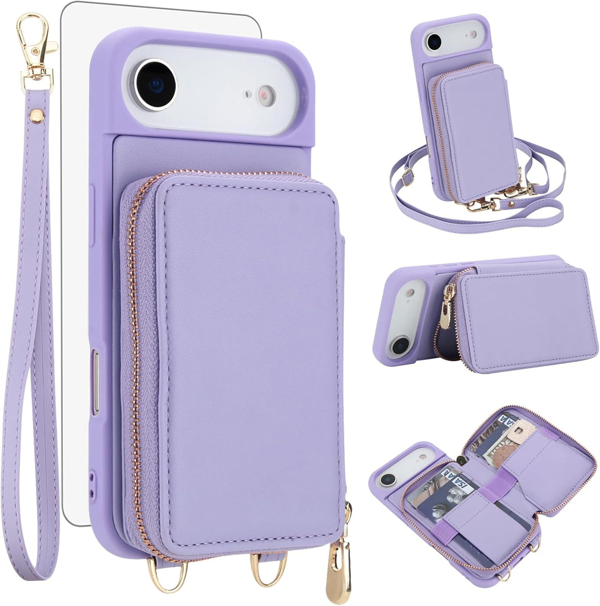 PU+TPU Leather Wallet Case With Screen Protector for iPhone 17 Pro Max