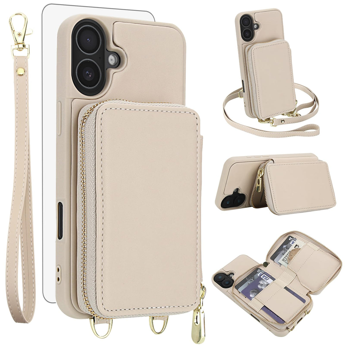 PU+TPU Leather Wallet Case With Screen Protector for iPhone 17 Pro Max