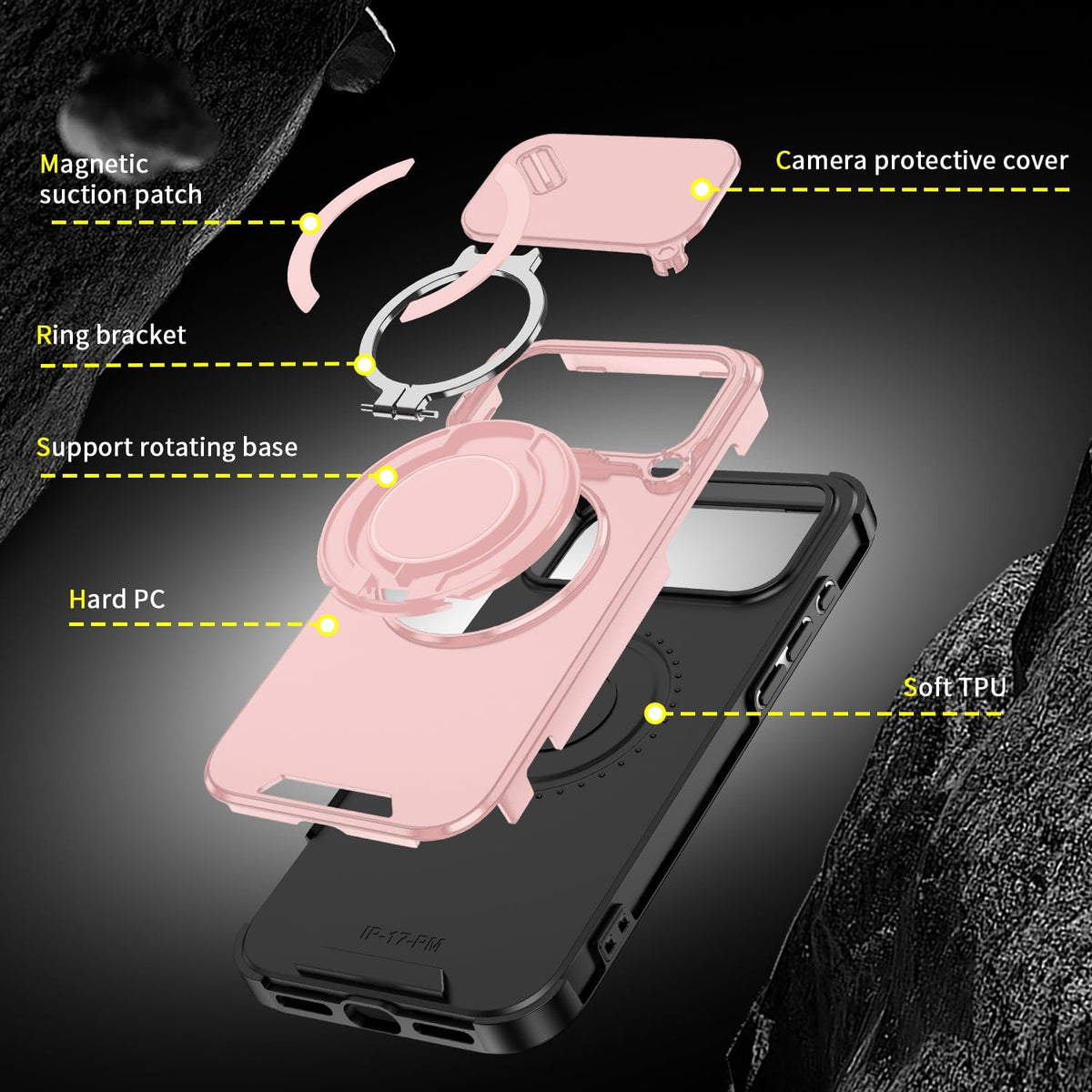 TPU+PC shockproof phone case with stand for iPhone 17 Pro Max