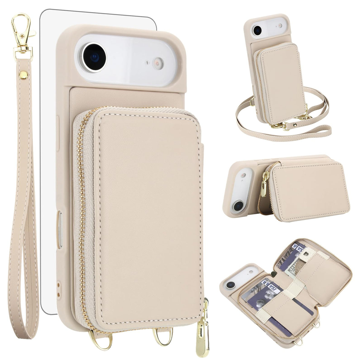 PU+TPU Leather Wallet Case With Screen Protector for iPhone 17 Pro Max