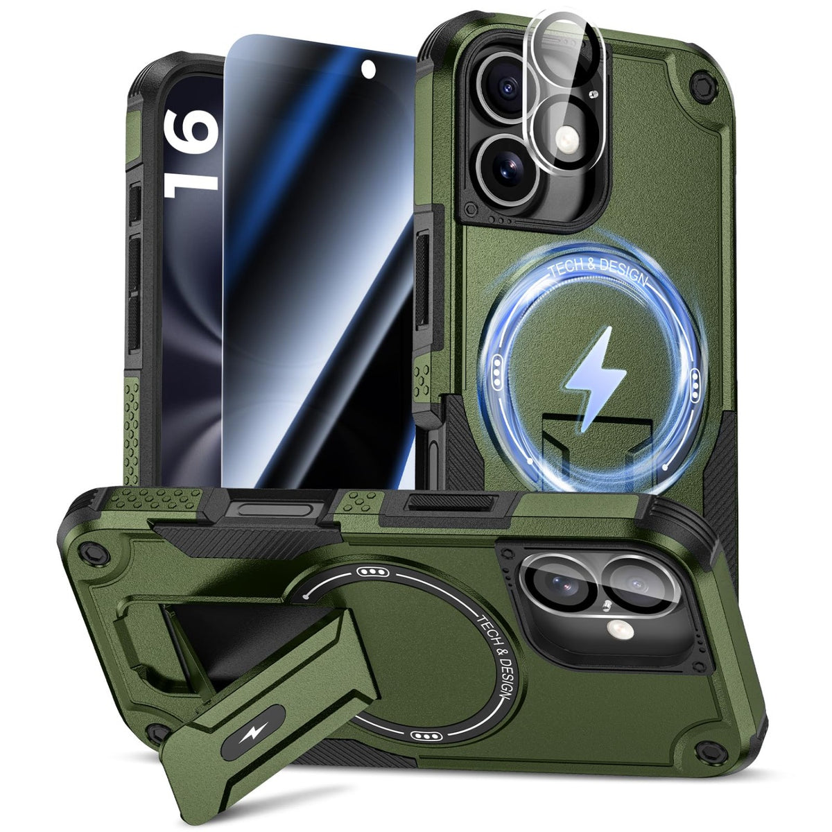 MagSafe Phone Case with Stand for iPhone 17 Pro Max, Anti-Peep & Lens Protector