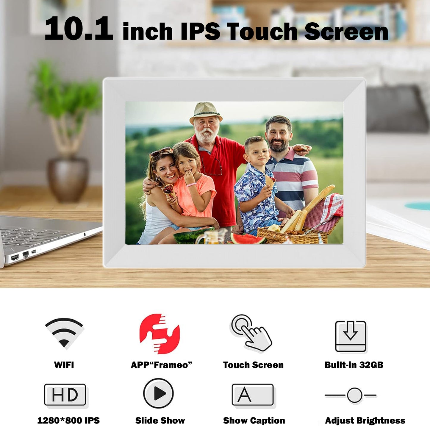 VEANXIN Frameo 10.1 Inch WiFi Digital Photo Frame-White