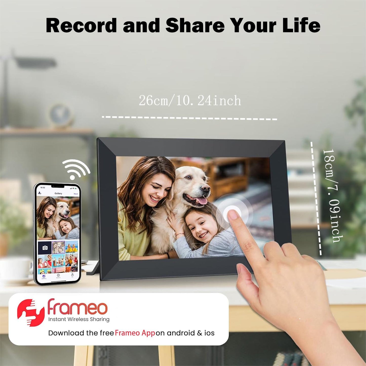 VEANXIN 10.1 inch Digital Picture Frame (32GB Storage,1280x800 IPS Touch Screen,Frameo APP)