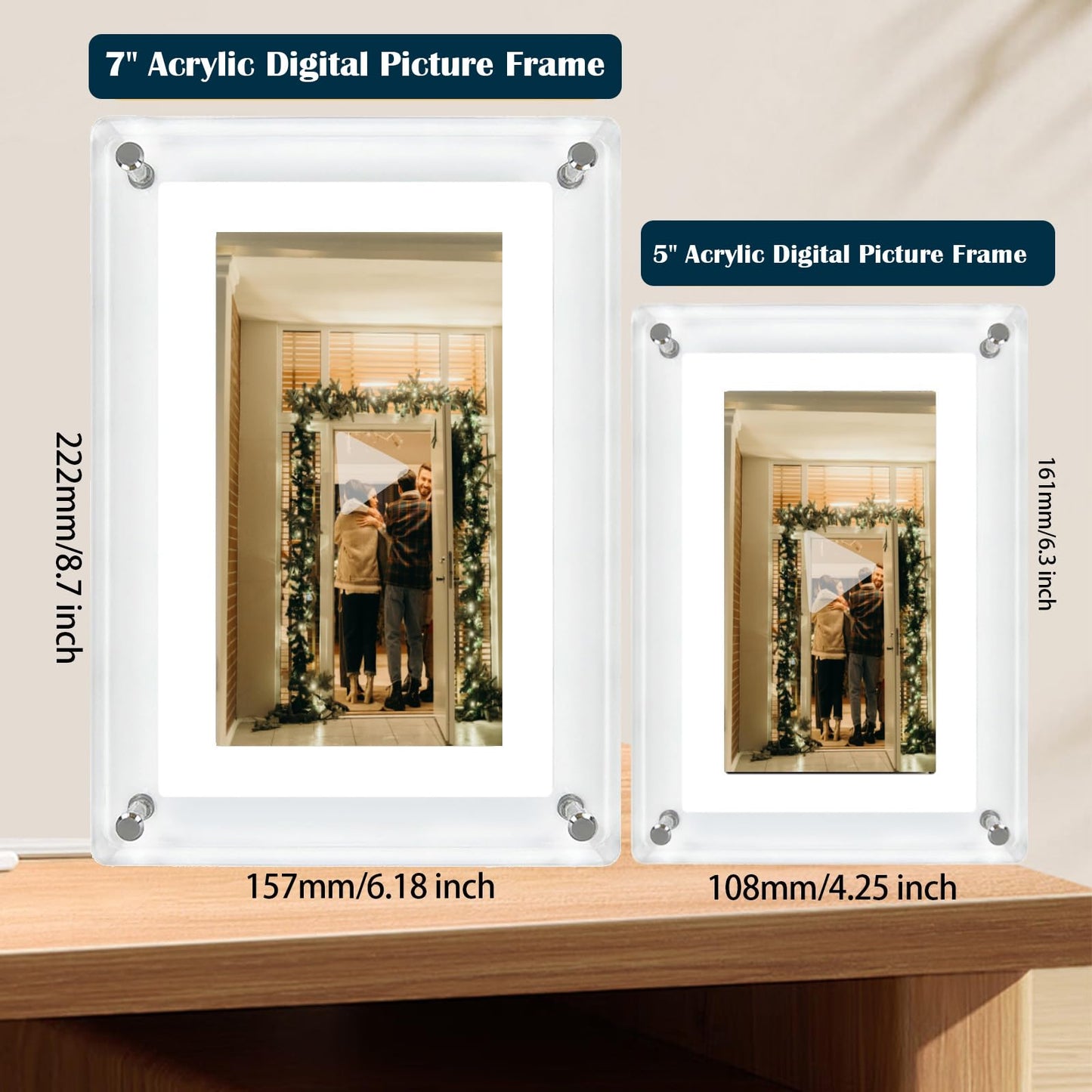 Acrylic Digital Picture Frame with Built-in 8GB Memory and 1500 mAh Battery