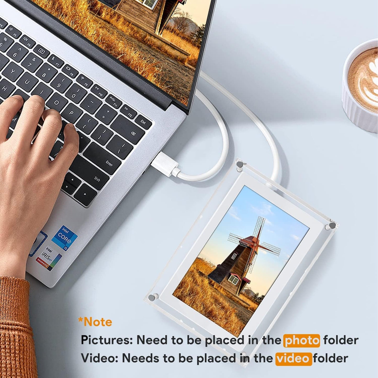 Acrylic Digital Picture Frame with Built-in 8GB Memory and 1500 mAh Battery
