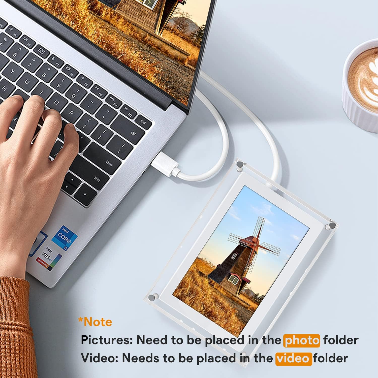 Acrylic Digital Picture Frame with Built-in 8GB Memory and 1500 mAh Battery