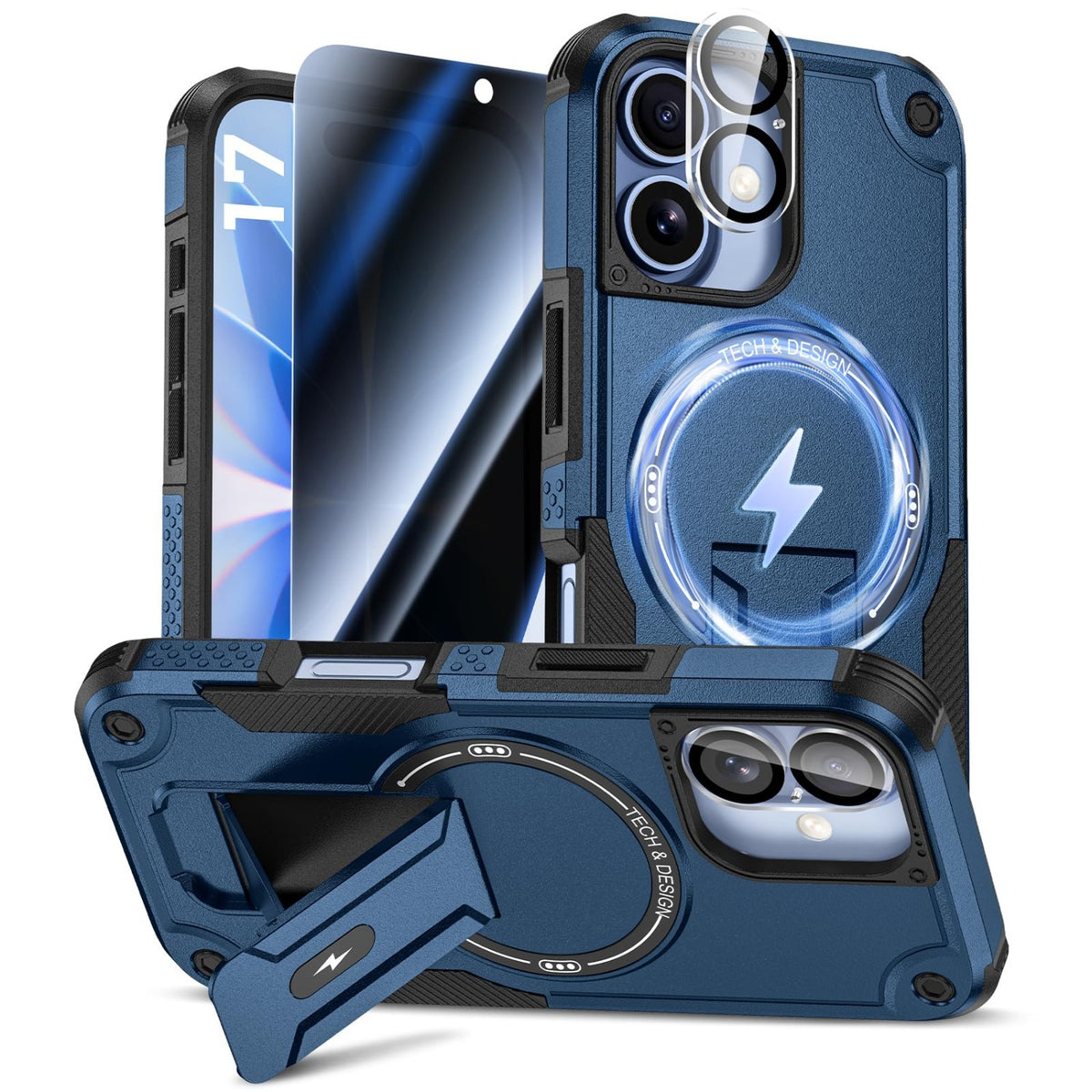 MagSafe Phone Case with Stand for iPhone 17 Pro Max, Anti-Peep & Lens Protector