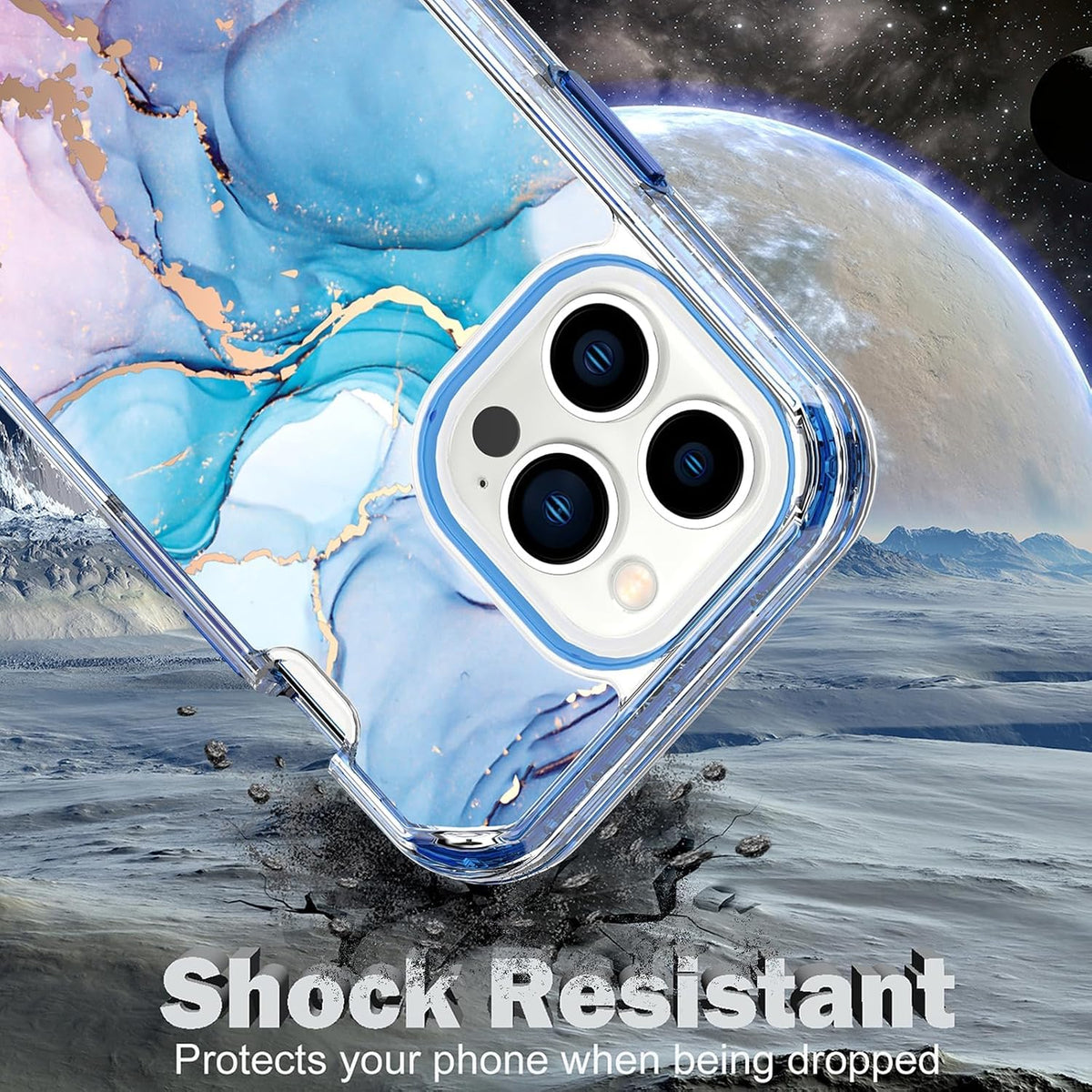 Shiny marble-patterned shockproof phone case for iPhone 16 Pro Max