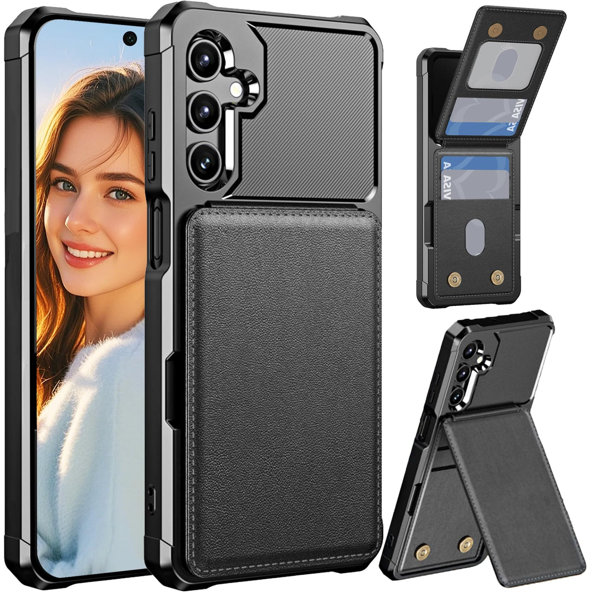 Flip wallet case for Samsung Galaxy A17, military-grade shockproof, with stand