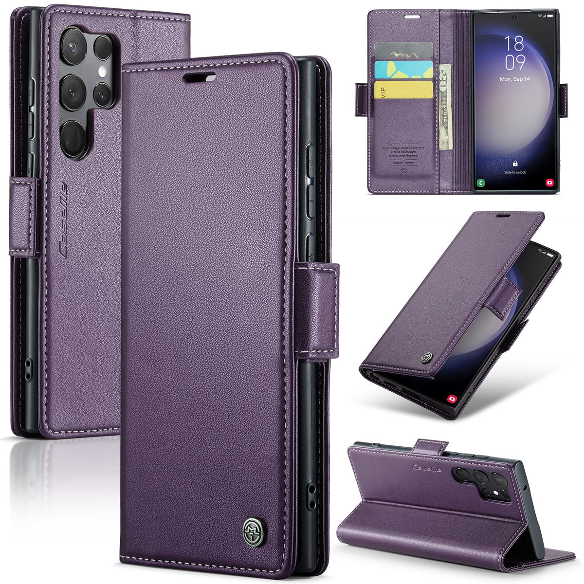 Leather Phone Case for Samsung Galaxy S23 Ultra,  Kickstand Phone Cover