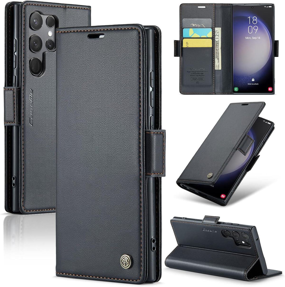 Leather Phone Case for Samsung Galaxy S23 Ultra,  Kickstand Phone Cover