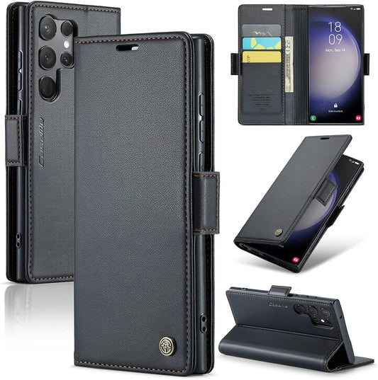 Leather Phone Case for Samsung Galaxy S23 Ultra,  Kickstand Phone Cover