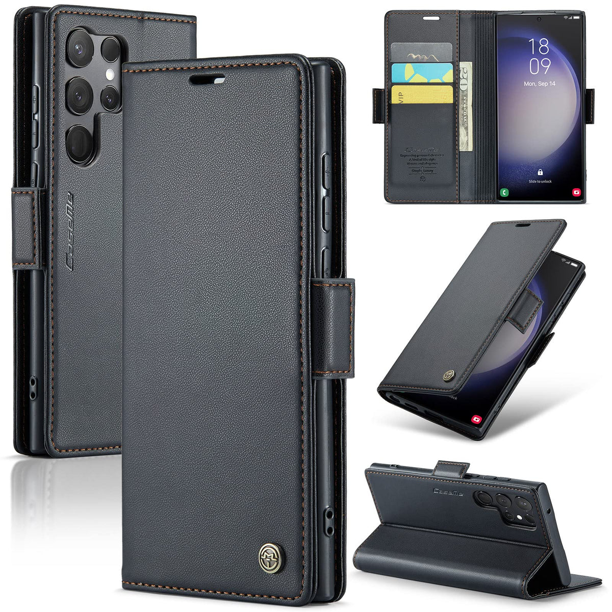 Leather Phone Case for Samsung Galaxy S23 Ultra,  Kickstand Phone Cover