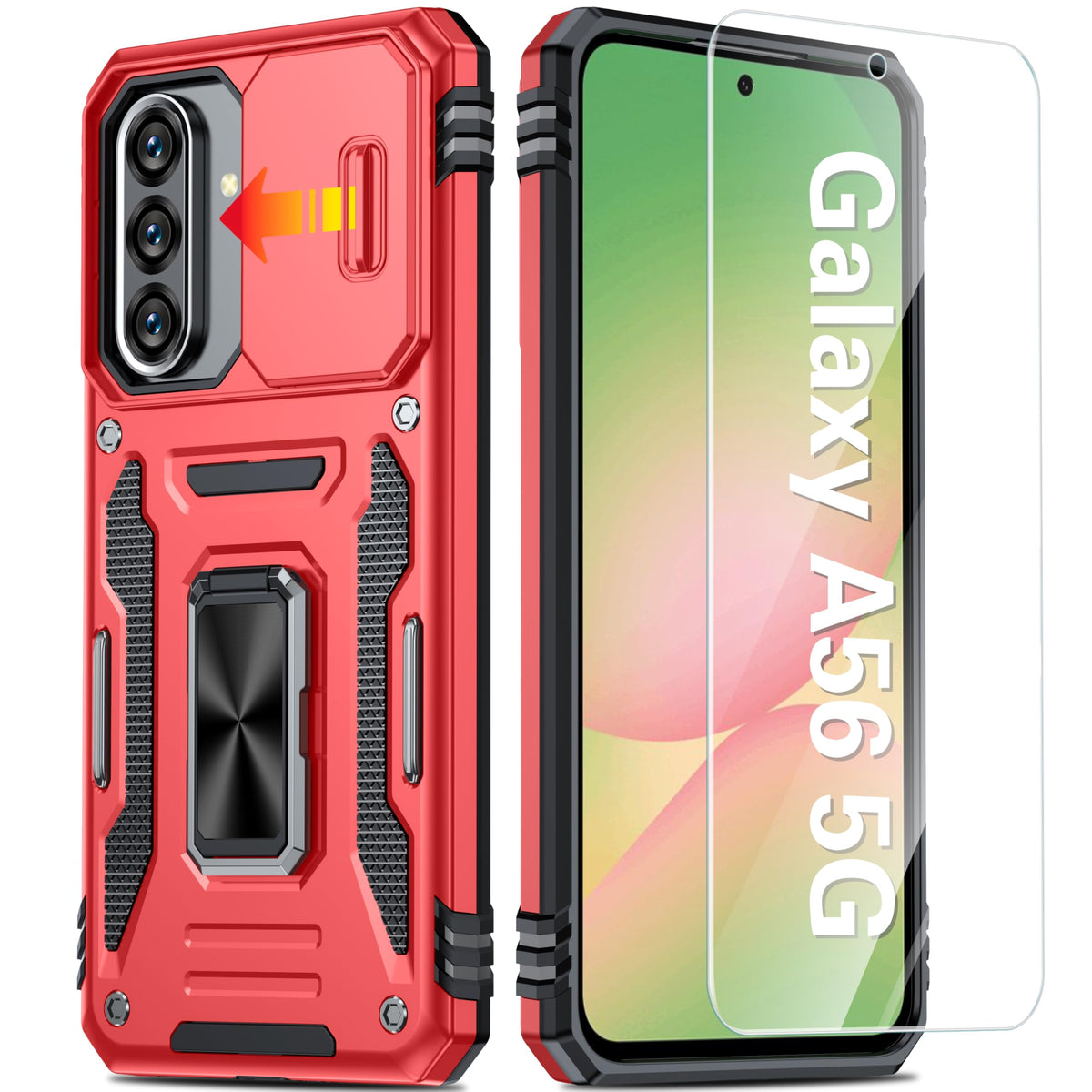 Shockproof phone case for Samsung Galaxy A55 5G, with 2 tempered glass screen protectors.