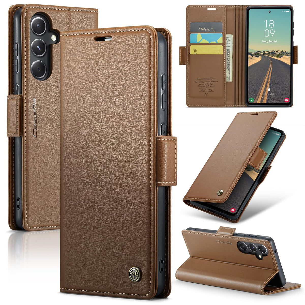 Leather Phone Case for Samsung Galaxy S23 Ultra,  Kickstand Phone Cover
