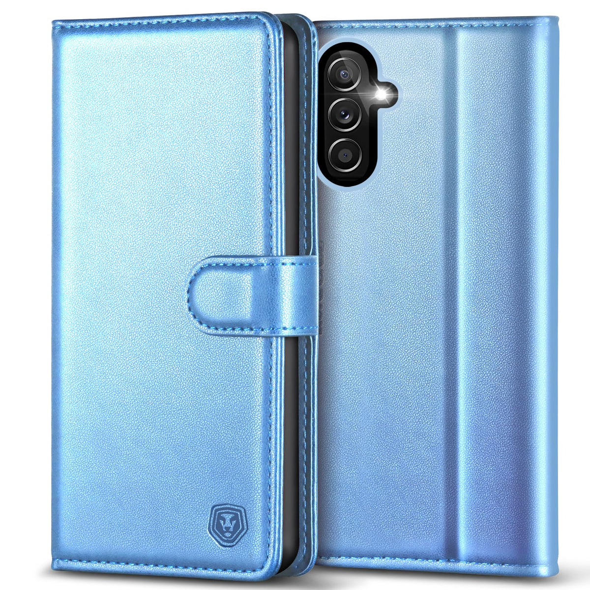 Leather phone case for Samsung A14 5G, with 4 card slots, magnetic closure, and stand.