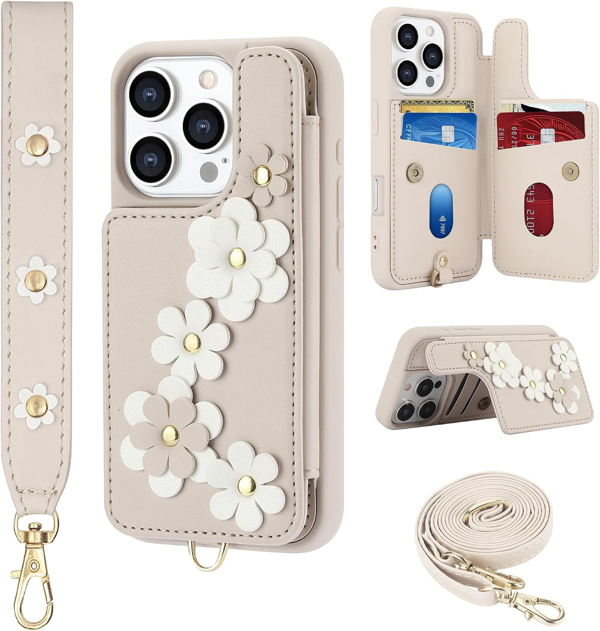 Wallet-style Card Holder Phone Case Stand for iPhone 16 Pro