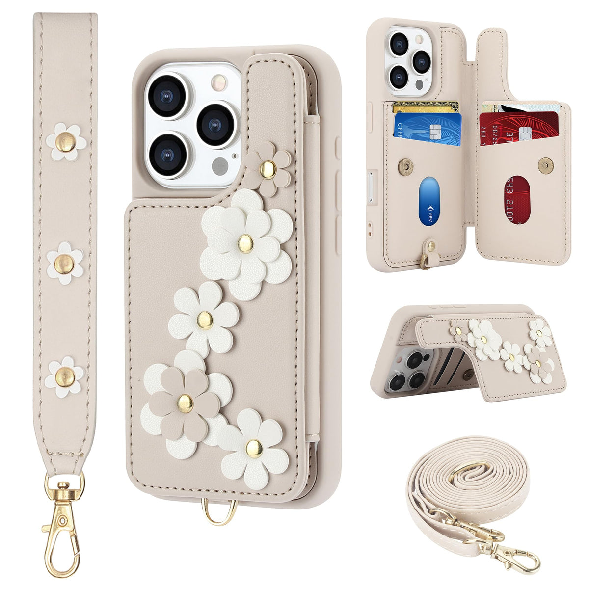 Wallet-style Card Holder Phone Case Stand for iPhone 16 Pro