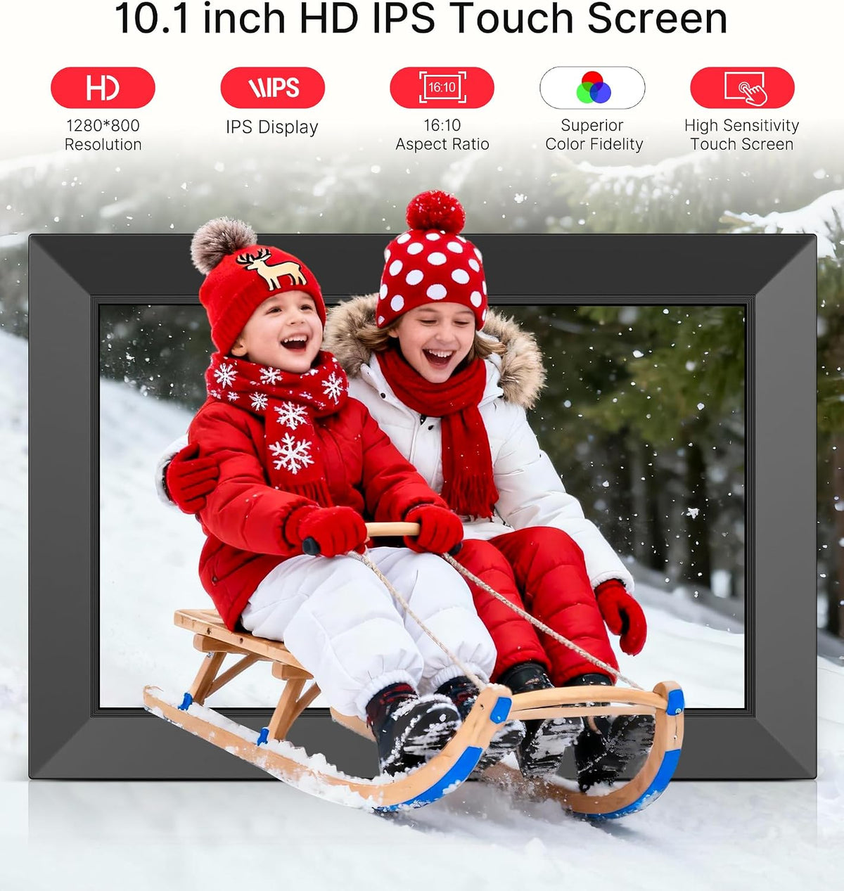 Frameo 10.1 Inch WiFi Digital Picture Frame, 1280x800 HD IPS Touch Screen Photo Frame Electronic, 32GB Memory, Auto-Rotate, Wall Mountable, Share Photos/Videos Instantly via Frameo App from Anywhere