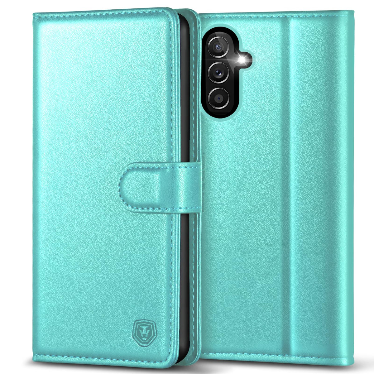 Leather phone case for Samsung A14 5G, with 4 card slots, magnetic closure, and stand.