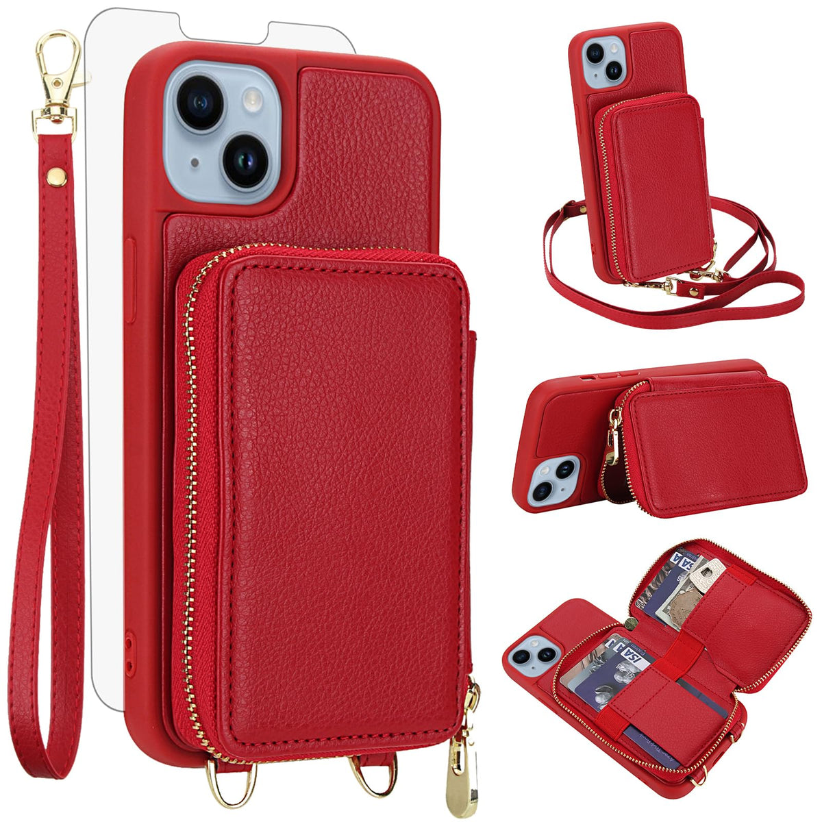 PU+TPU Leather Wallet Case With Screen Protector for iPhone 17 Pro Max