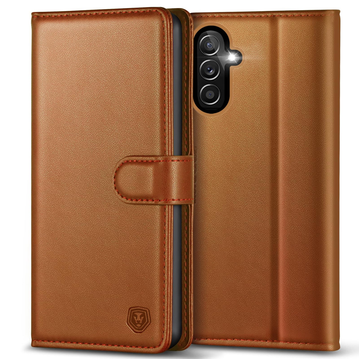 Leather phone case for Samsung A14 5G, with 4 card slots, magnetic closure, and stand.
