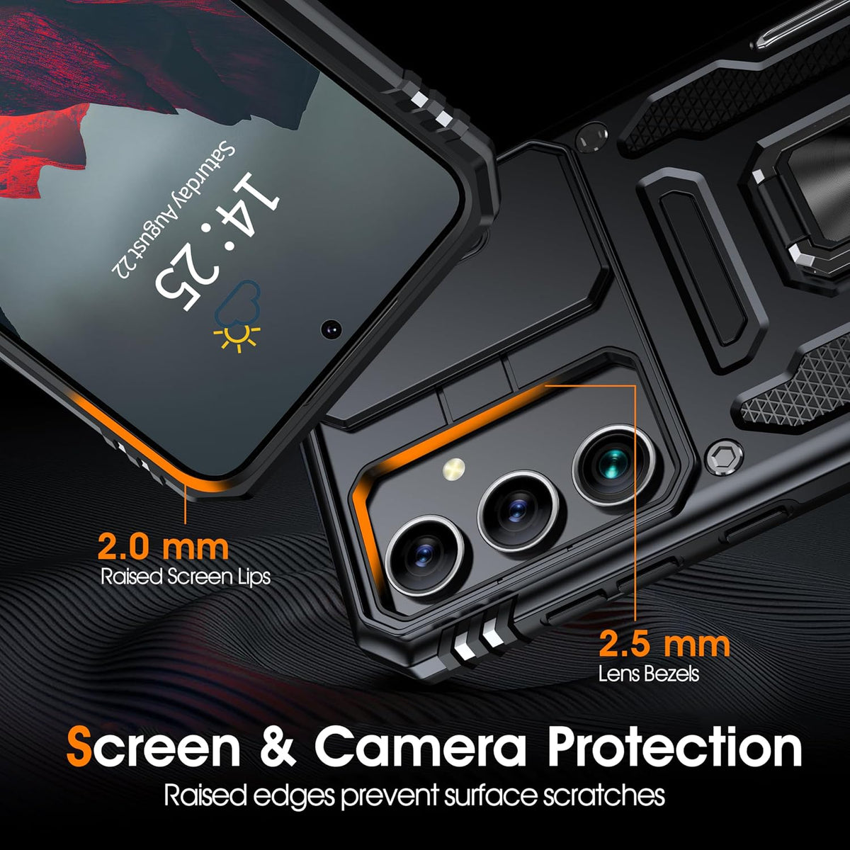 Shockproof phone case for Samsung Galaxy A55 5G, with 2 tempered glass screen protectors.