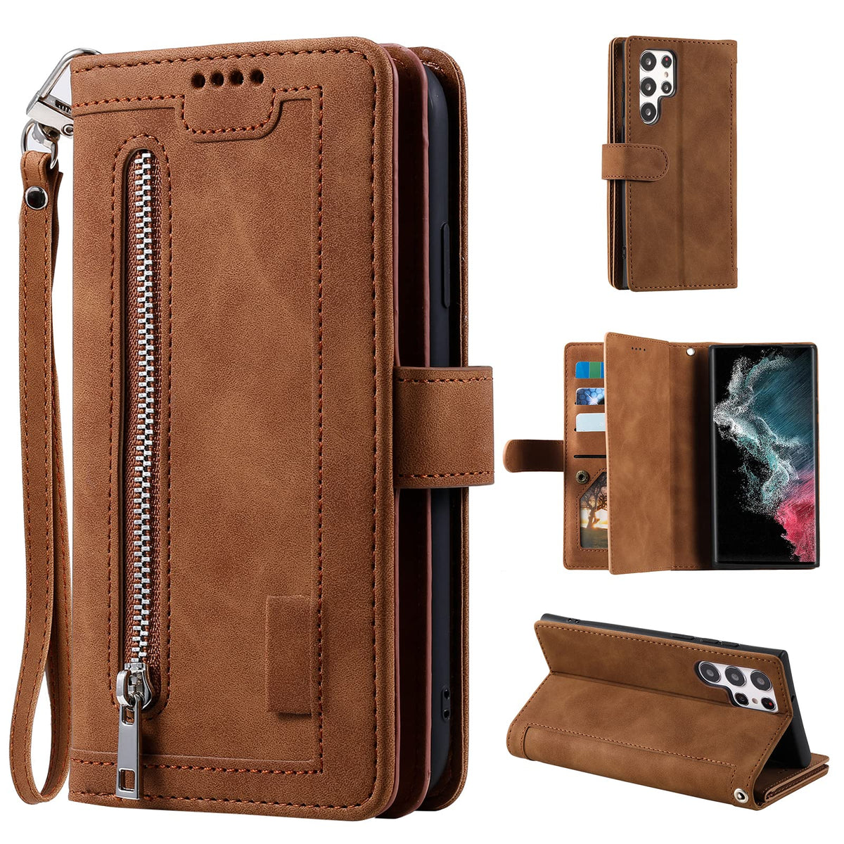 Wallet-style leather phone case for Samsung Galaxy S26 Ultra, retro style