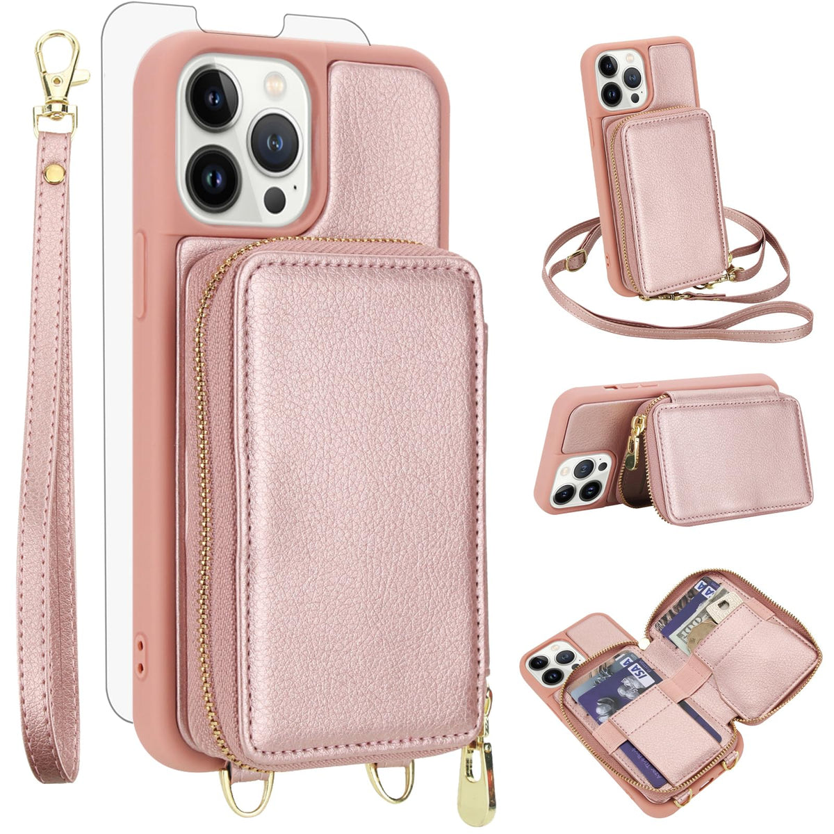 PU+TPU Leather Wallet Case With Screen Protector for iPhone 17 Pro Max
