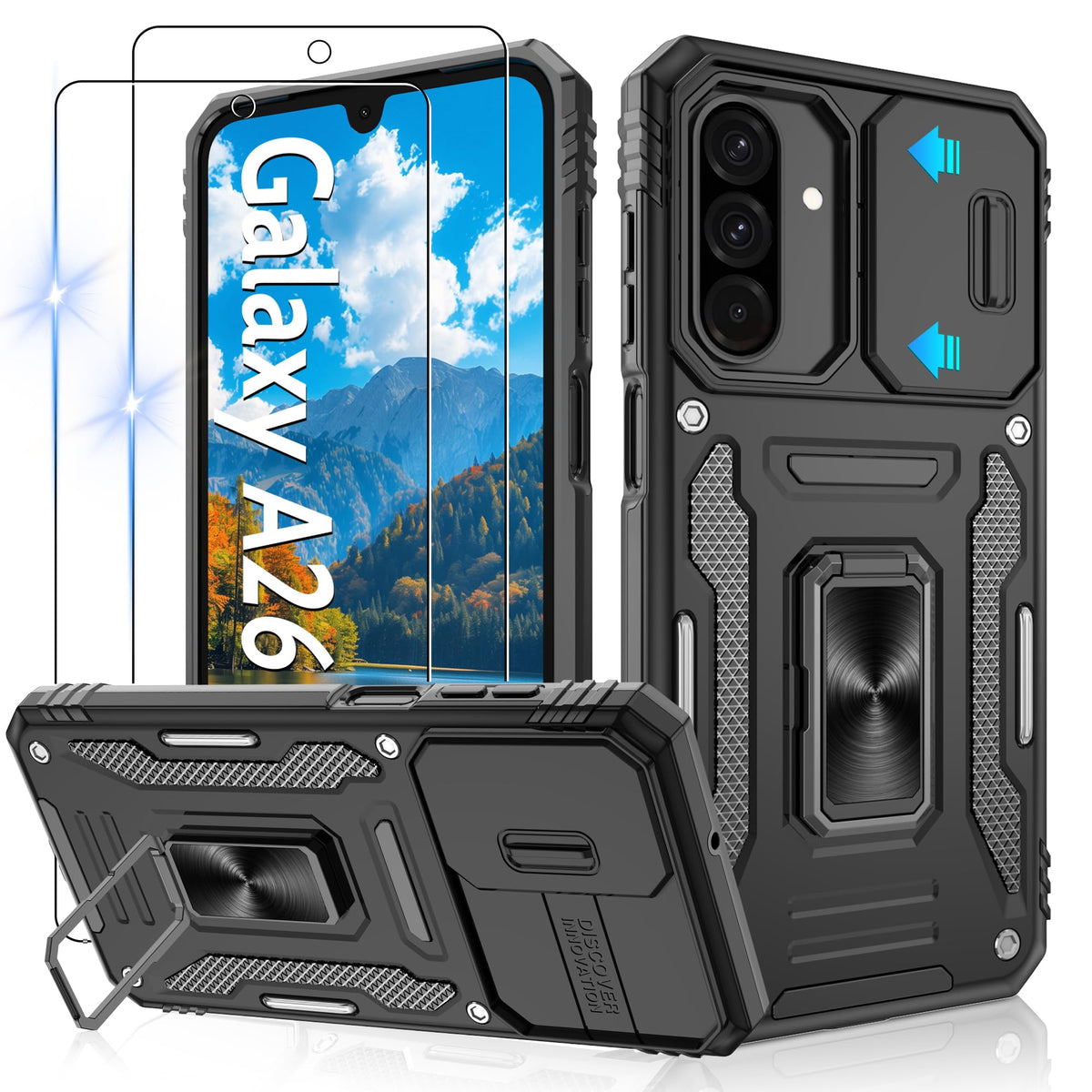 Shockproof phone case for Samsung A26 5G with 2 screen protectors