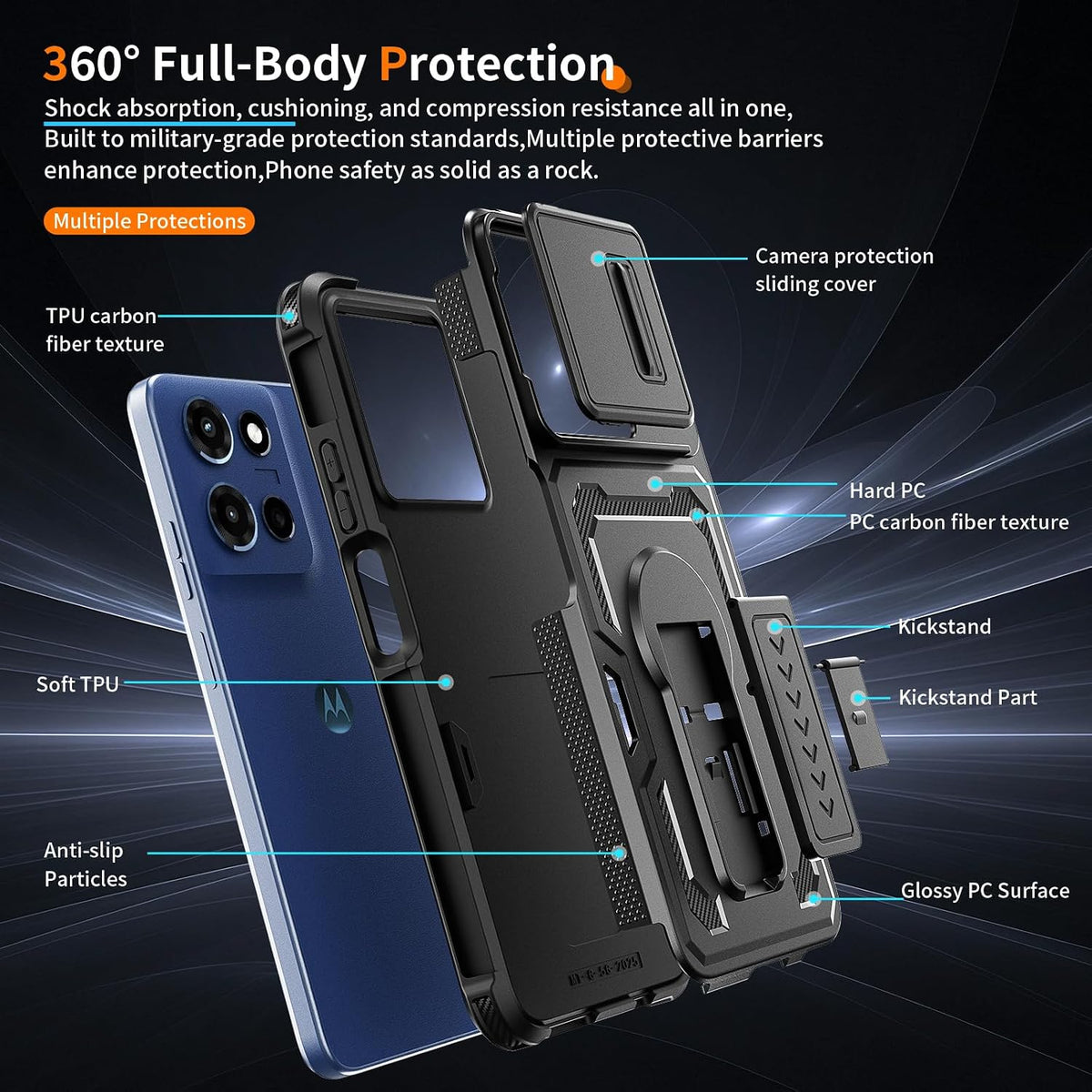 Military-grade shockproof phone case for Moto G 2026 with HD screen p