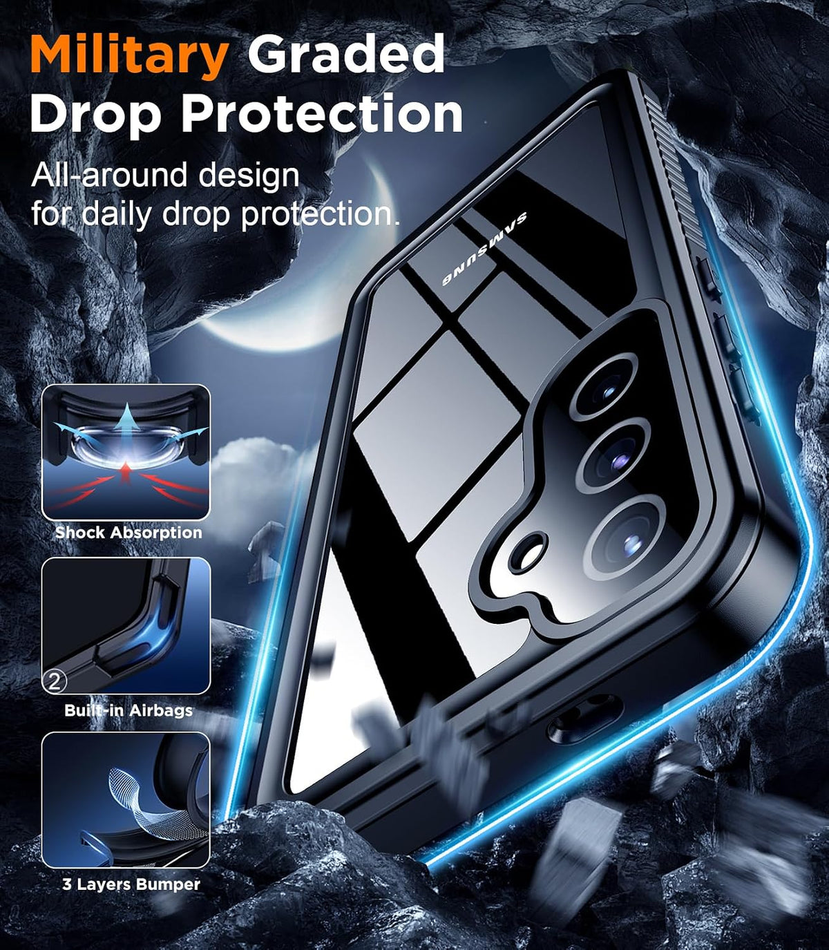 Military-grade shockproof and waterproof phone case for Samsung Galaxy S25