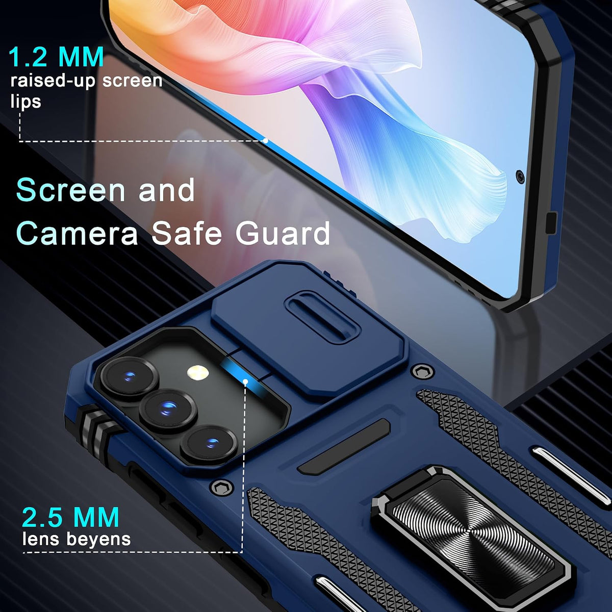 Military-grade shockproof phone case for Samsung Galaxy S25 with sliding camera cover and screen protector (1 piece)