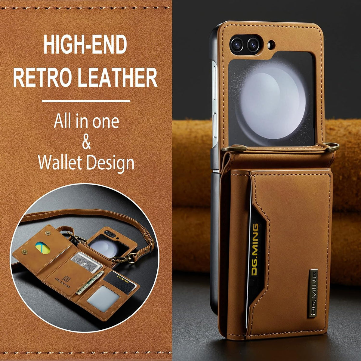 Crossbody wallet style leather phone case for Samsung Galaxy Z Flip 6