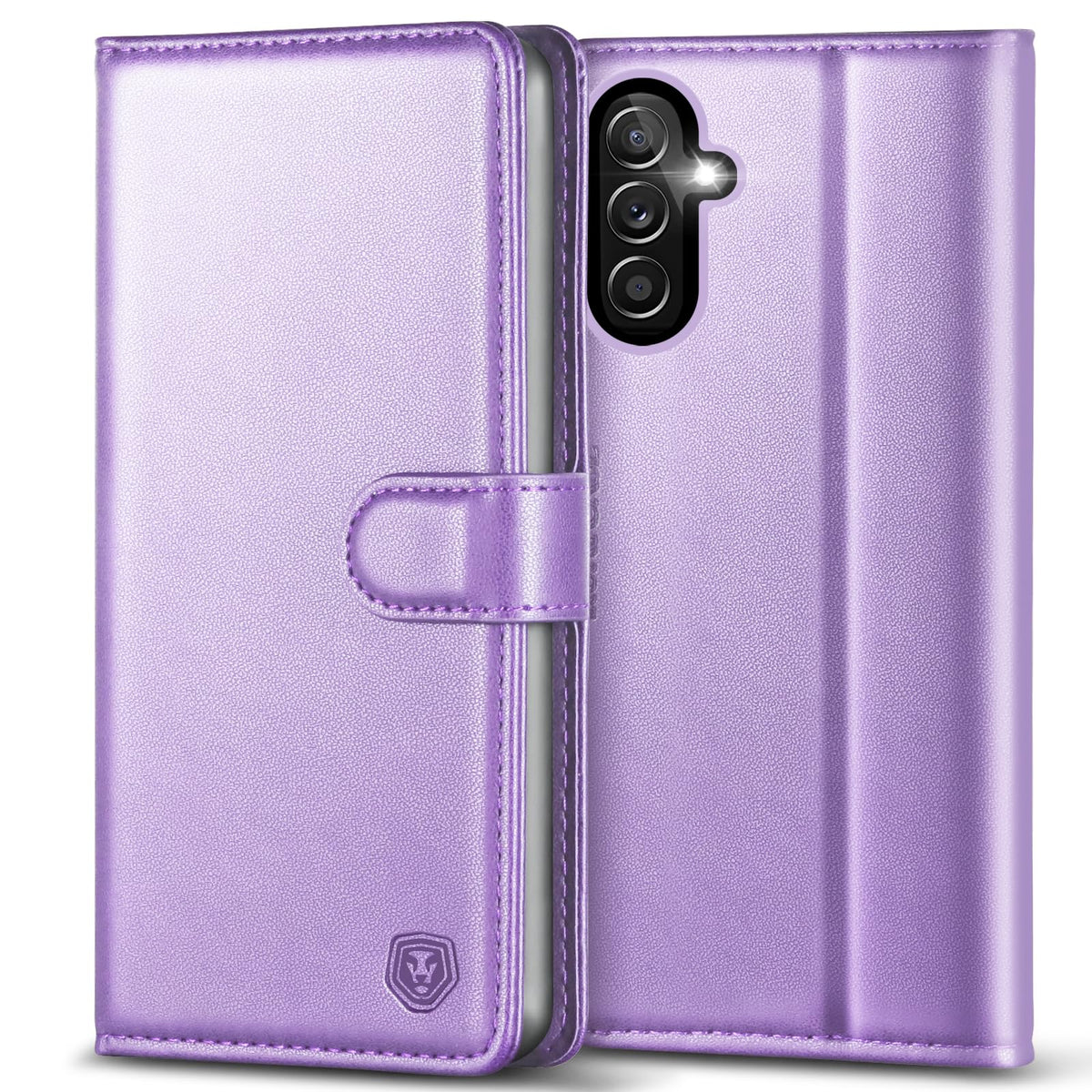 Leather phone case for Samsung A14 5G, with 4 card slots, magnetic closure, and stand.