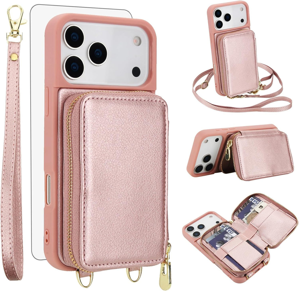 PU+TPU Leather Wallet Case With Screen Protector for iPhone 17 Pro Max