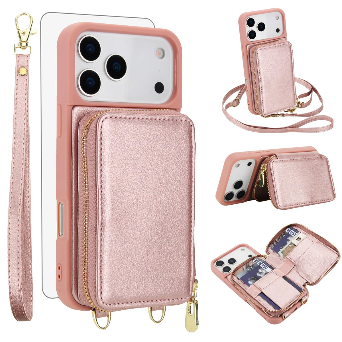 PU+TPU Leather Wallet Case With Screen Protector for iPhone 17 Pro Max