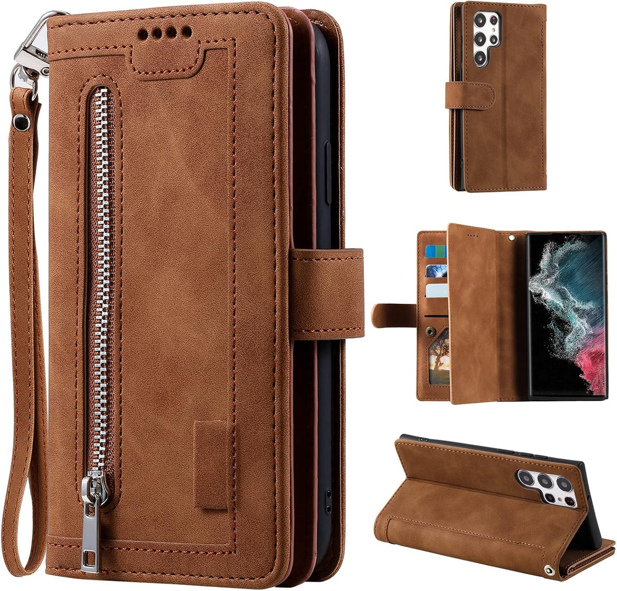 Wallet-style leather phone case for Samsung Galaxy S26 Ultra, retro style