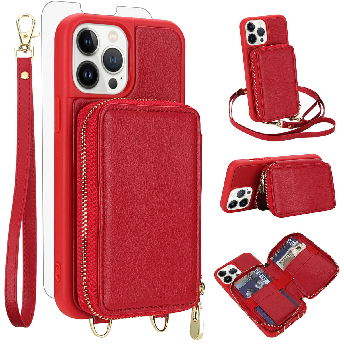 PU+TPU Leather Wallet Case With Screen Protector for iPhone 17 Pro Max
