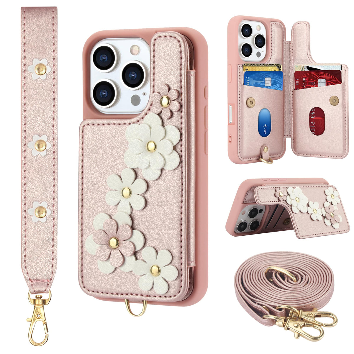 Wallet-style Card Holder Phone Case Stand for iPhone 16 Pro