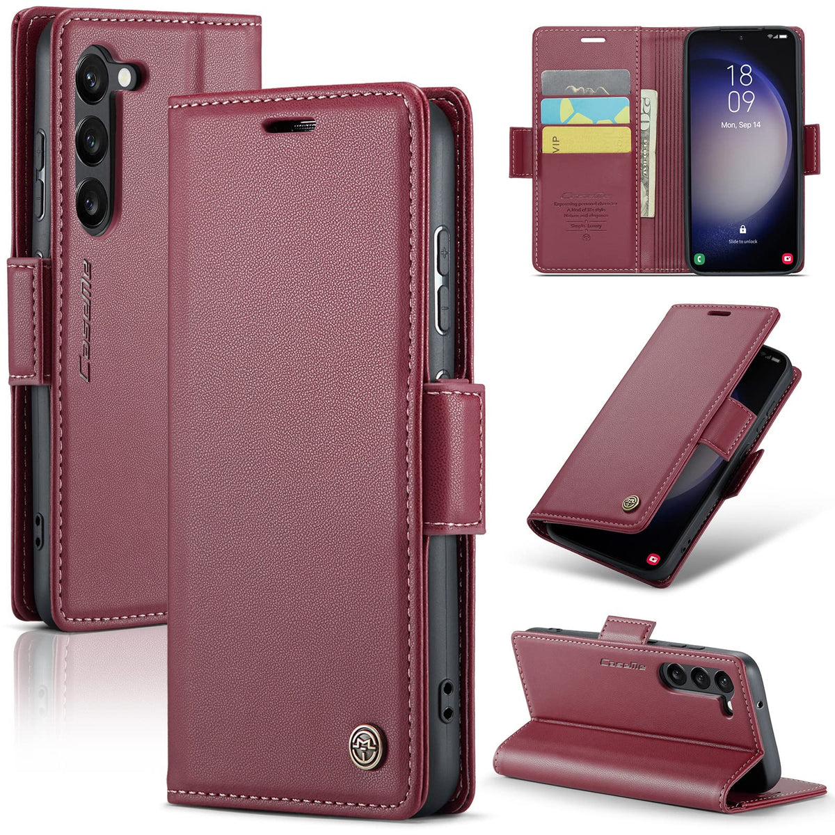 Leather Phone Case for Samsung Galaxy S23 Ultra,  Kickstand Phone Cover