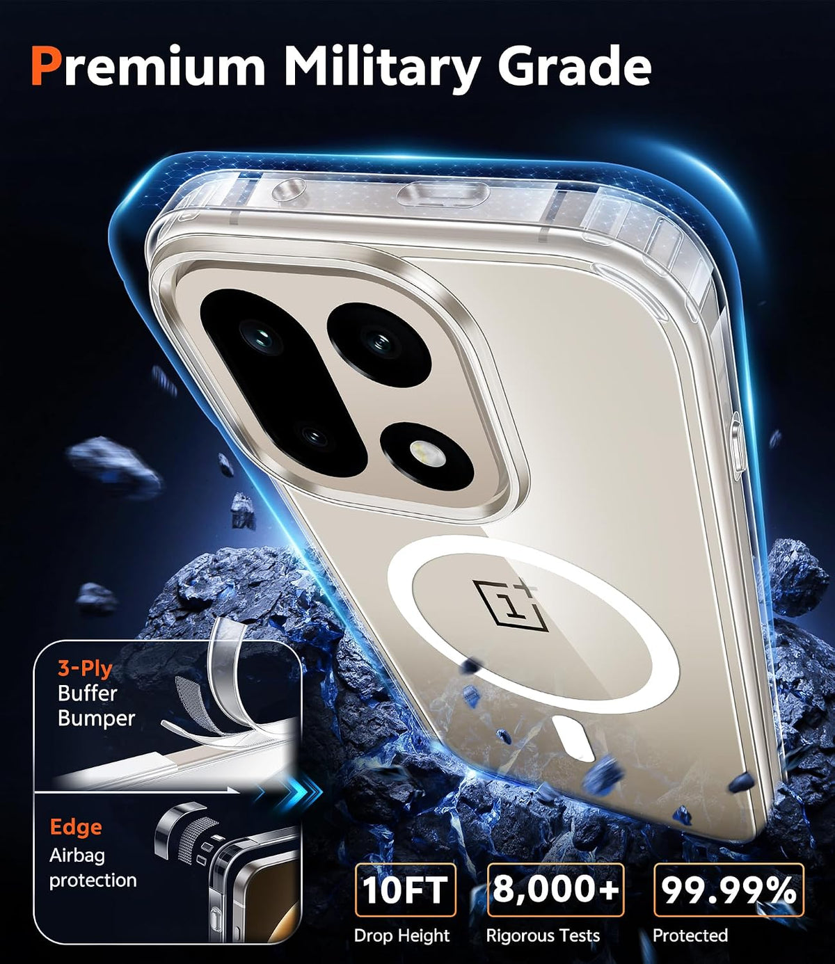 Shockproof magnetic clear phone case for OnePlus 15