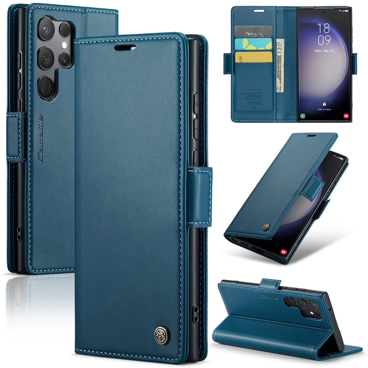 Leather Phone Case for Samsung Galaxy S23 Ultra,  Kickstand Phone Cover