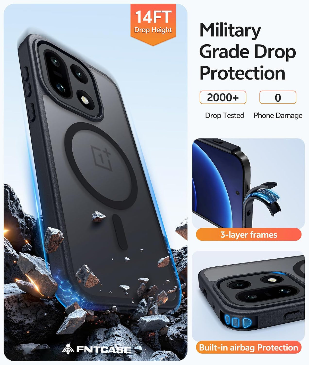 Magnetic shockproof phone case with screen protector for OnePlus 15