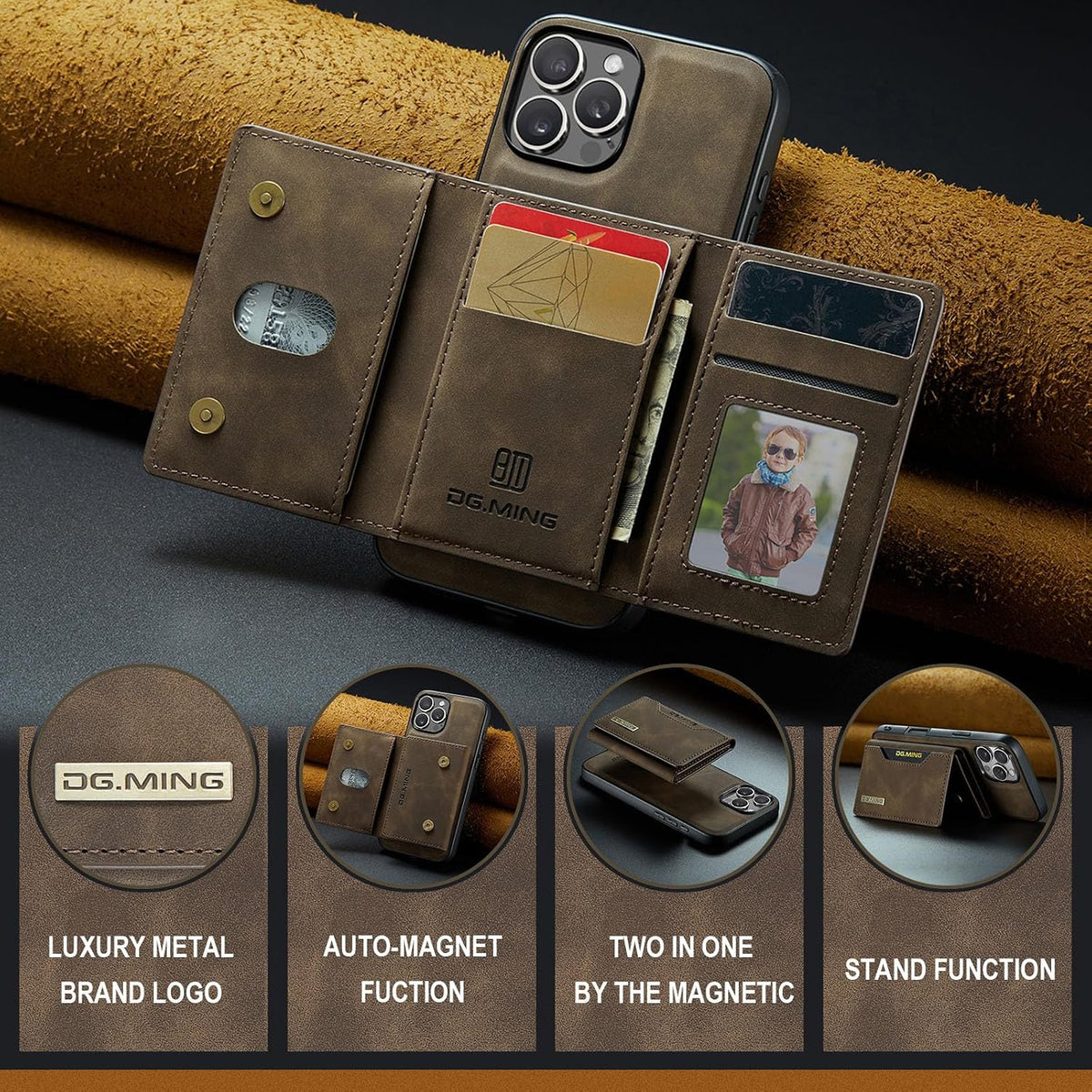 Leather phone case with card slot for iPhone 17 Pro Max